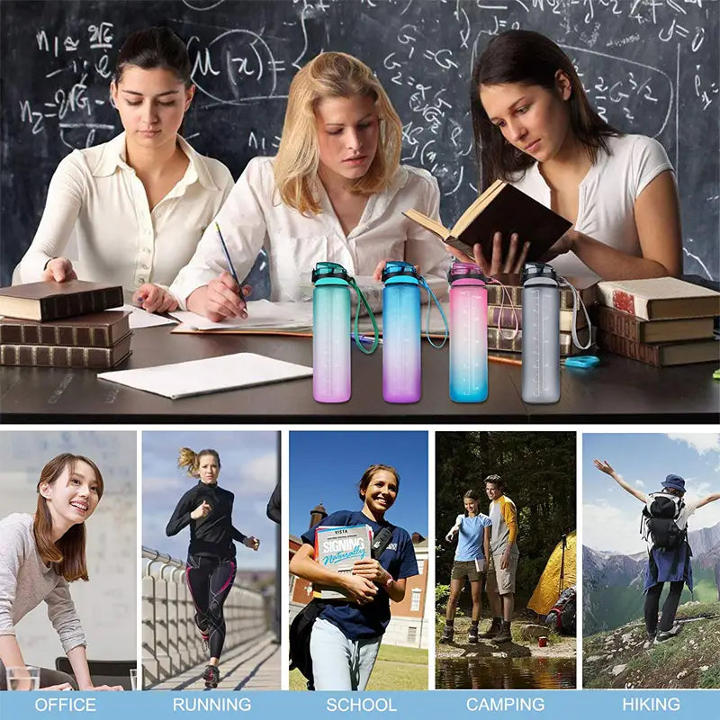 32 Oz Motivational Sports Water Bottle with Straw & Marker