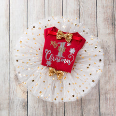 New Long Sleeve Dress Set for Baby Girls (0-2 Years)-Baby's FIrst Christmas