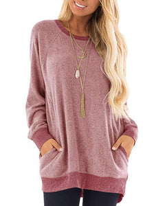 Womens Contrast Long Sleeve Pocket Sweater