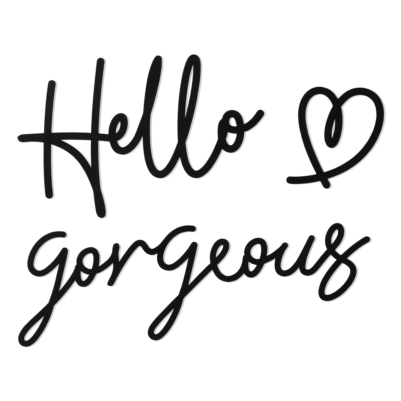 Bnesi Hello Gorgeous Heart Sign Wall Decor Black Metal Wall Decor Modern Hello Gorgeous Elegant Metal Wall Art Decor for Bathroom Bedroom Lash room (Black Large)