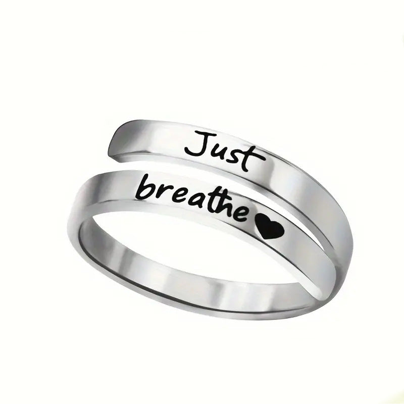 Silver Spiral "Just Breathe" Heart Ring