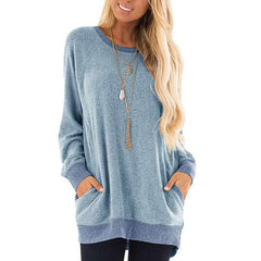 Womens Contrast Long Sleeve Pocket Sweater