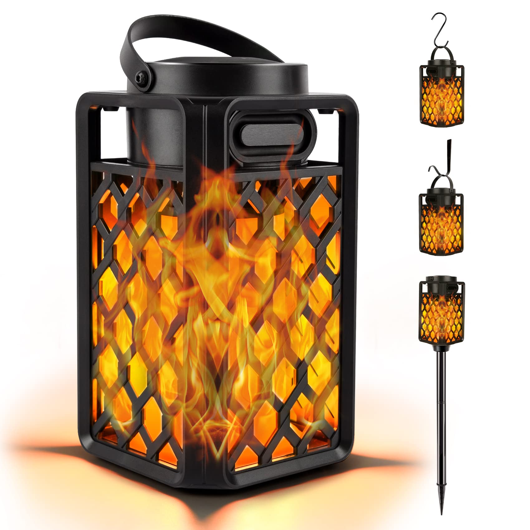 Outdoor Bluetooth Speaker with Flame Atmosphere Waterproof Wireless Speaker with Wall Mount/Stake/Hook Led Torch Lantern Camping Patio Accessories 10W Stereo Sound Gifts for Men Women Dad