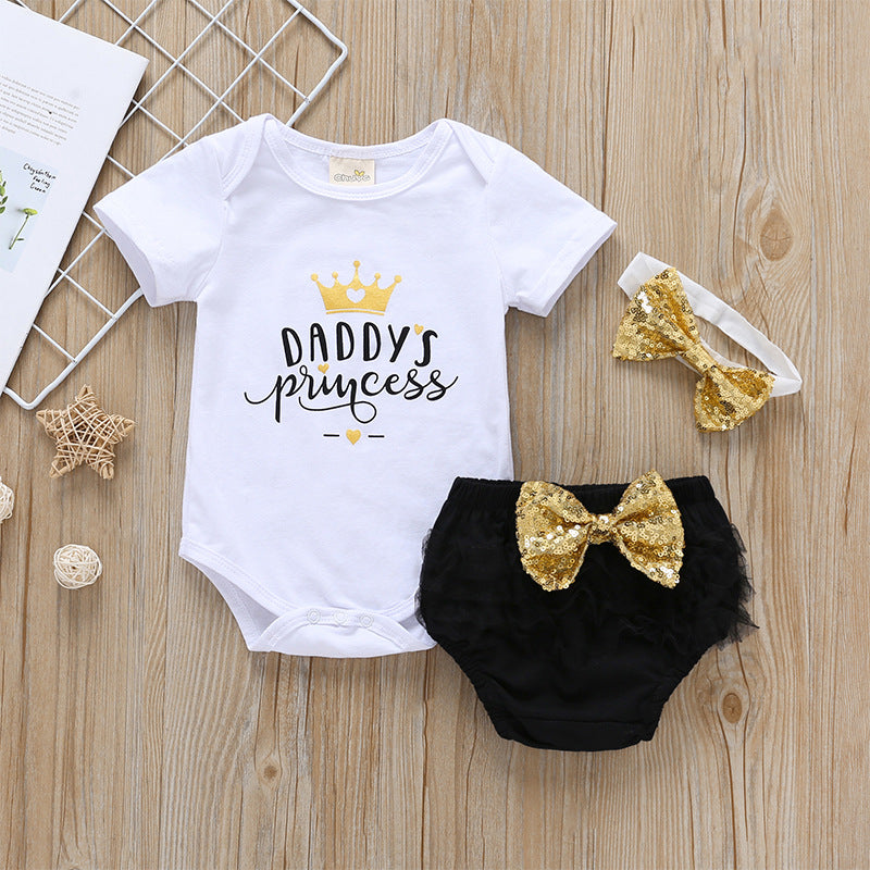 Infant Girls' Romper Set with Letter Print and Pants