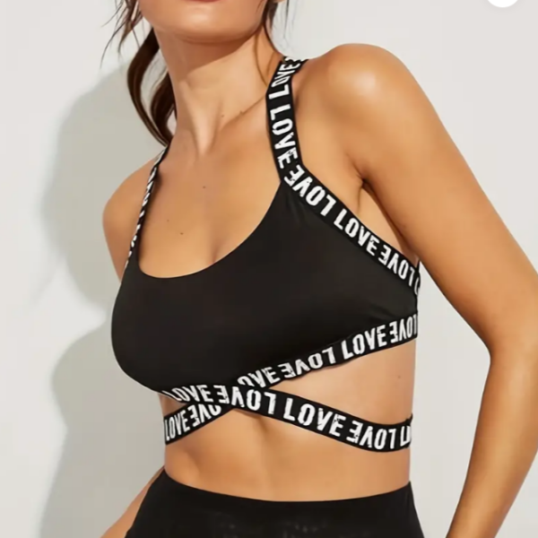 Criss Cross Back Letter Print Sports Bra for Women