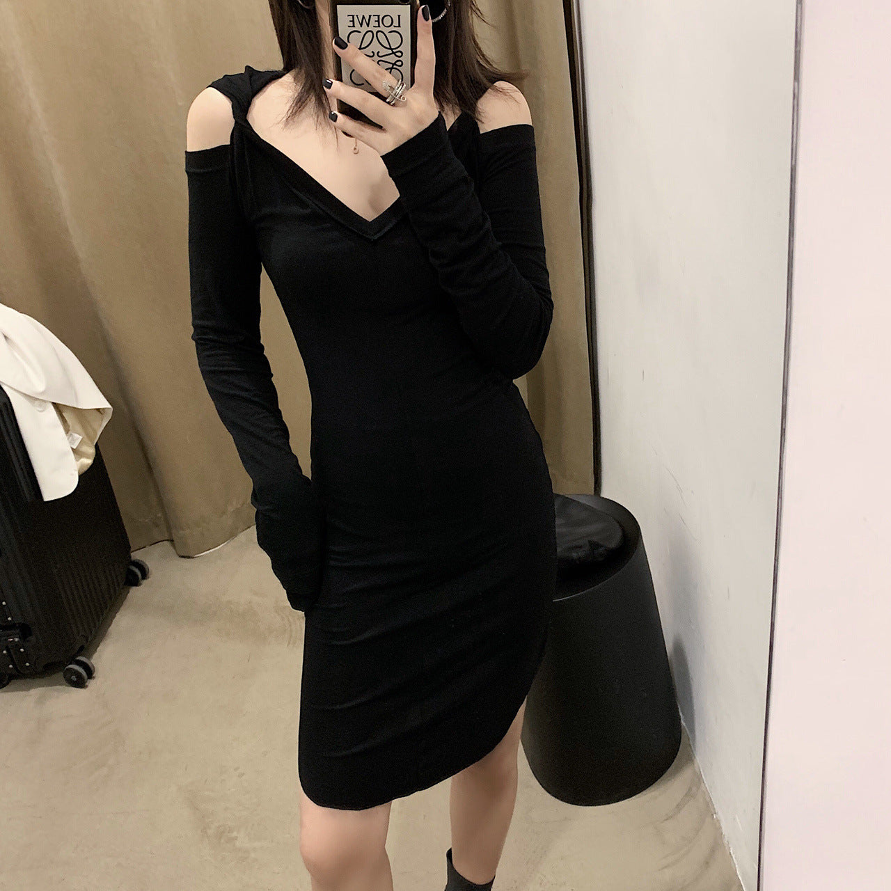 Off-Shoulder Dress and Base Dress Combination