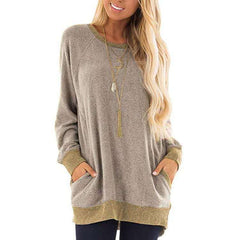 Womens Contrast Long Sleeve Pocket Sweater