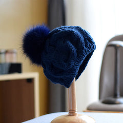 Children's Wool Hat with Fox Fur Ball for Autumn/Winter