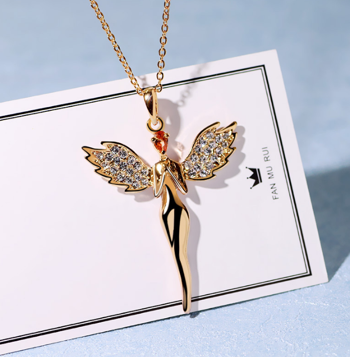 Angel Wings Necklace with Rhinestones for Women