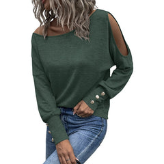 Solid Color Hollow-out Long Sleeve Top