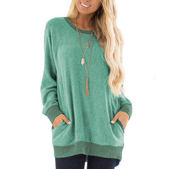 Womens Contrast Long Sleeve Pocket Sweater