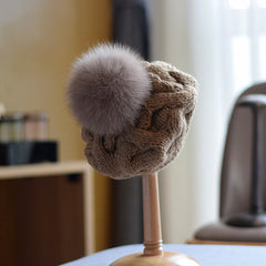 Children's Wool Hat with Fox Fur Ball for Autumn/Winter